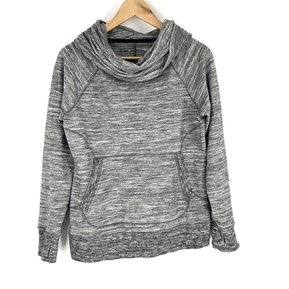 LL Bean Sweatshirt Size Medium Petite Womens Gray Cozy Pullover Marled Cowl Neck